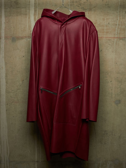 Rick Owens SS23 "EDFU" FUCHSIA Hooded Oversized Pebbled Cow Leather Raincoat