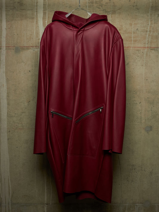 Rick Owens SS23 "EDFU" FUCHSIA Hooded Oversized Pebbled Cow Leather Raincoat