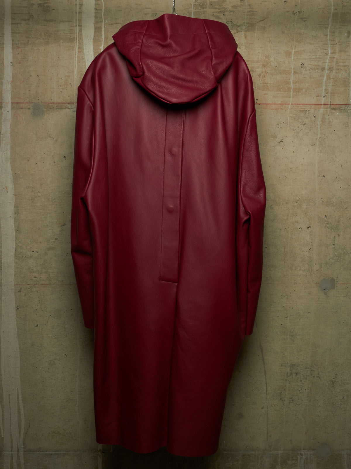 Rick Owens SS23 "EDFU" FUCHSIA Hooded Oversized Pebbled Cow Leather Raincoat