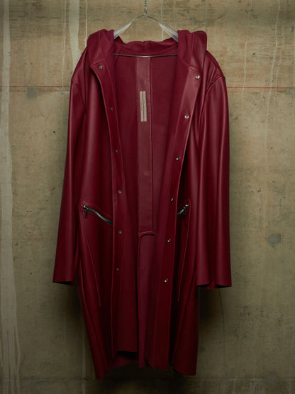 Rick Owens SS23 "EDFU" FUCHSIA Hooded Oversized Pebbled Cow Leather Raincoat