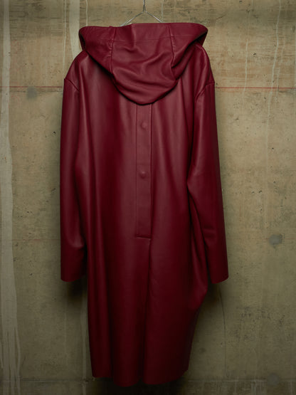 Rick Owens SS23 "EDFU" FUCHSIA Hooded Oversized Pebbled Cow Leather Raincoat