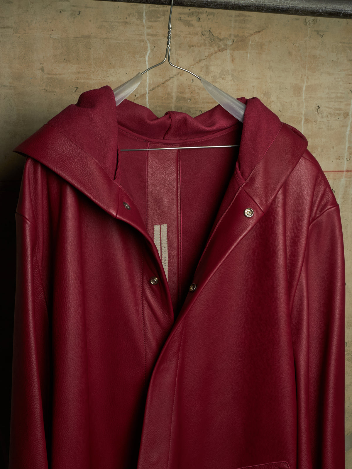 Rick Owens SS23 "EDFU" FUCHSIA Hooded Oversized Pebbled Cow Leather Raincoat