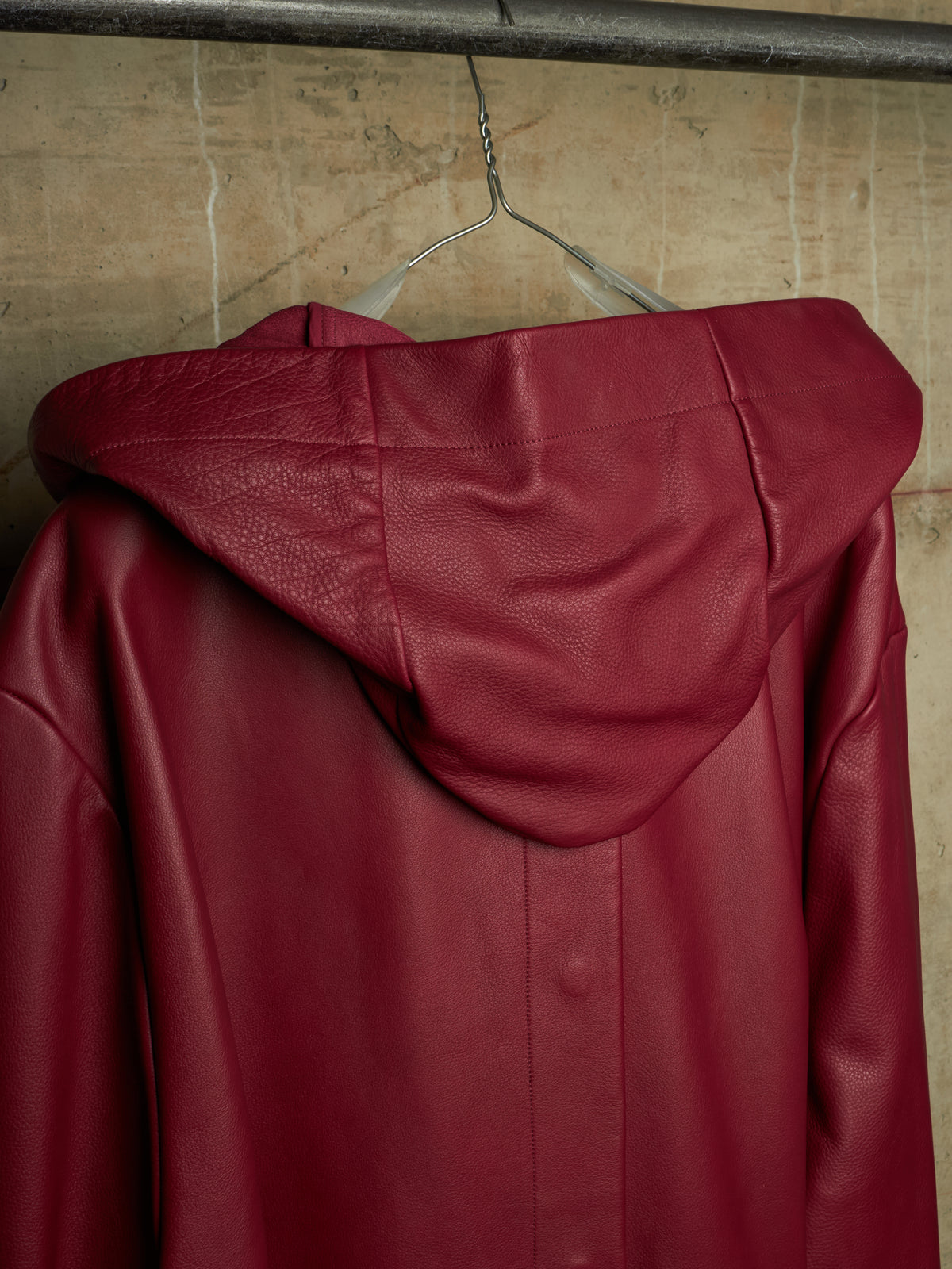 Rick Owens SS23 "EDFU" FUCHSIA Hooded Oversized Pebbled Cow Leather Raincoat
