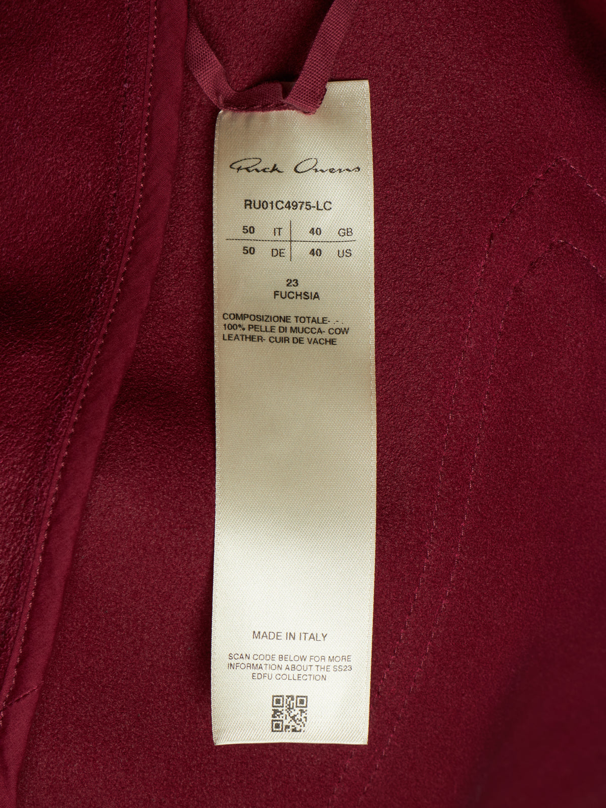 Rick Owens SS23 "EDFU" FUCHSIA Hooded Oversized Pebbled Cow Leather Raincoat