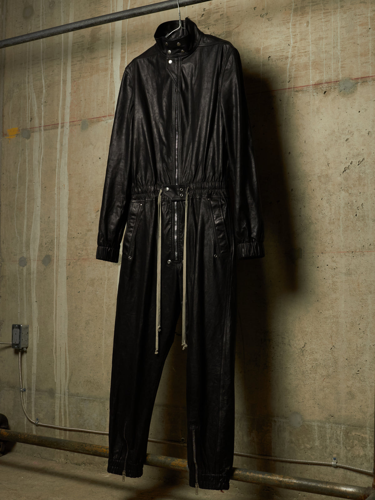 Rick Owens SS24 "LIDO" Black Calf Leather LUXOR Flightsuit