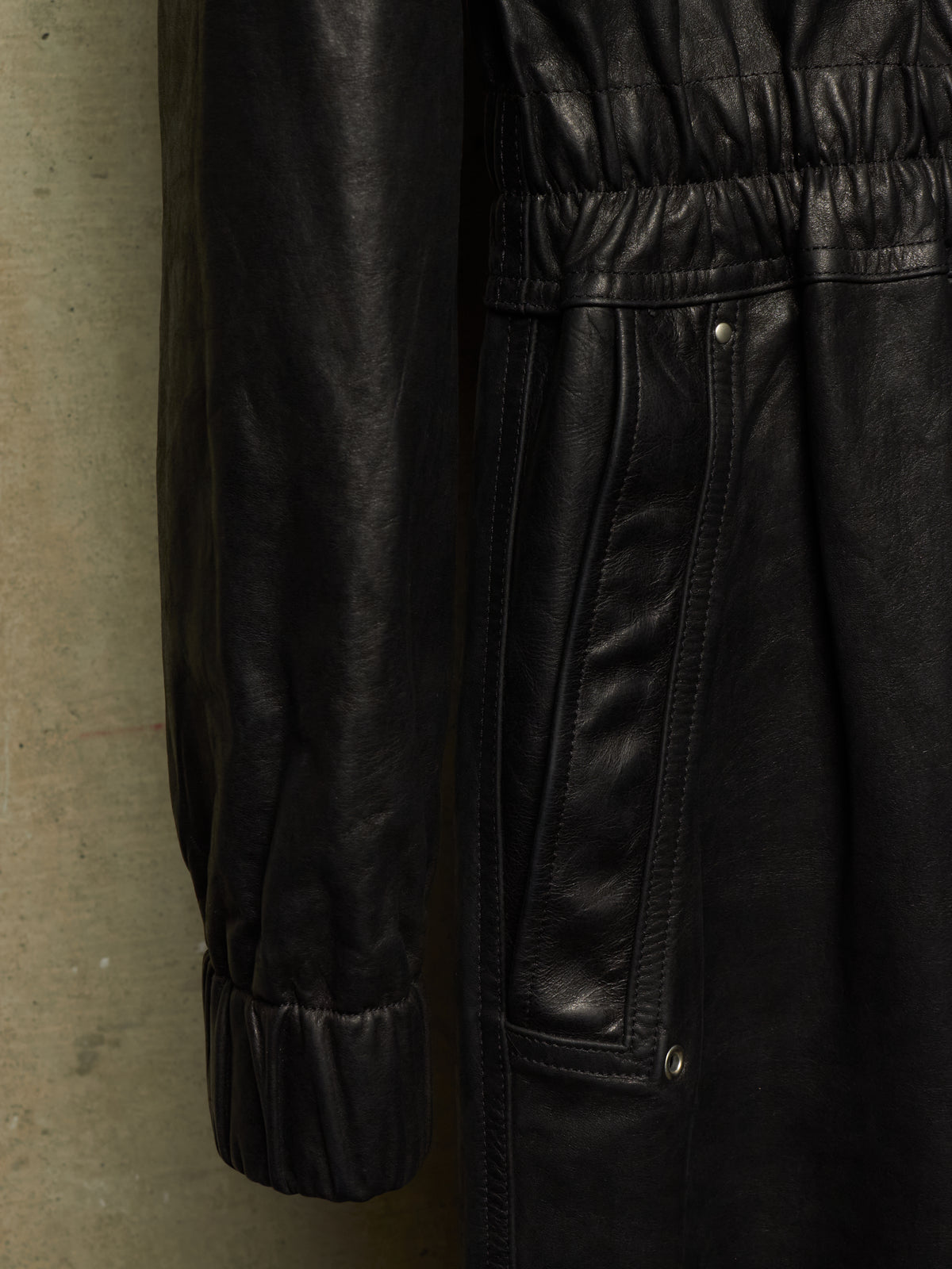 Rick Owens SS24 "LIDO" Black Calf Leather LUXOR Flightsuit