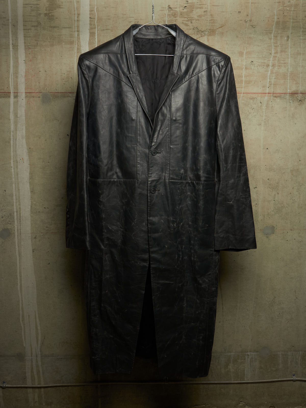 Rick Owens SS25 "HOLLYWOOD" Black Tamponato Calf Leather Lido Coat