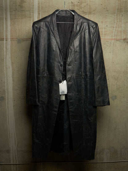 Rick Owens SS25 "HOLLYWOOD" Black Tamponato Calf Leather Lido Coat