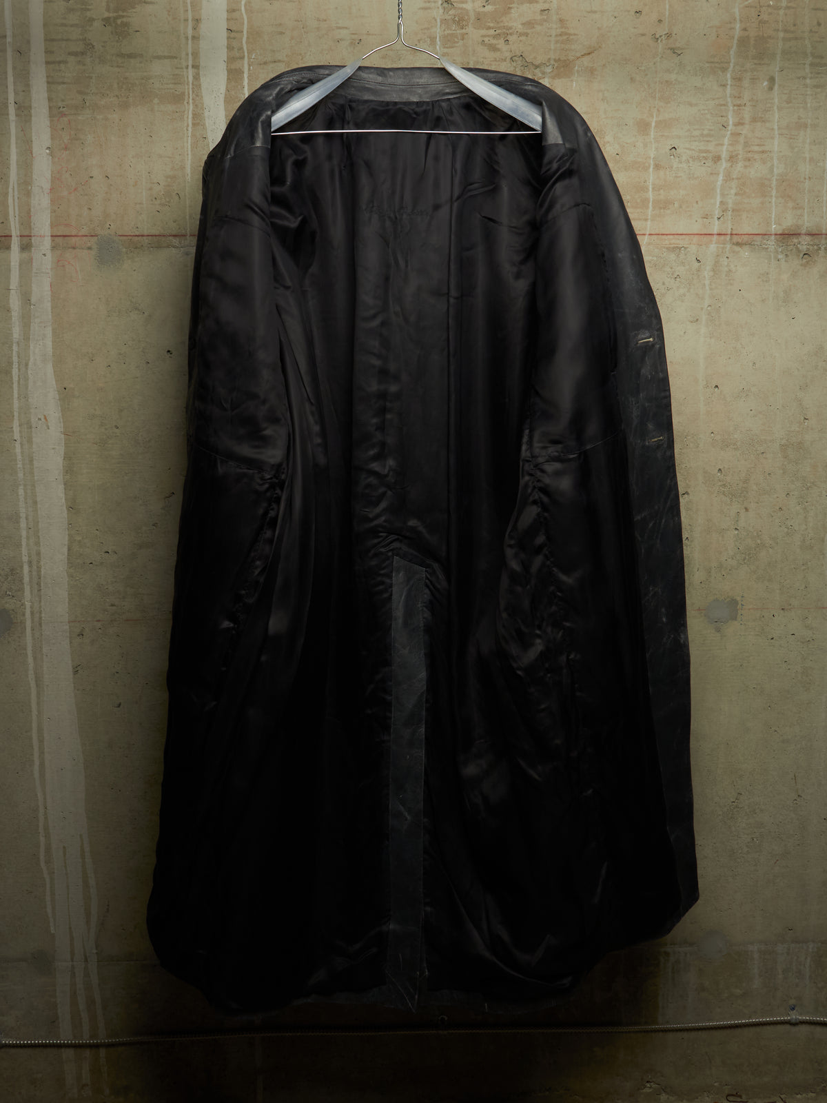 Rick Owens SS25 "HOLLYWOOD" Black Tamponato Calf Leather Lido Coat