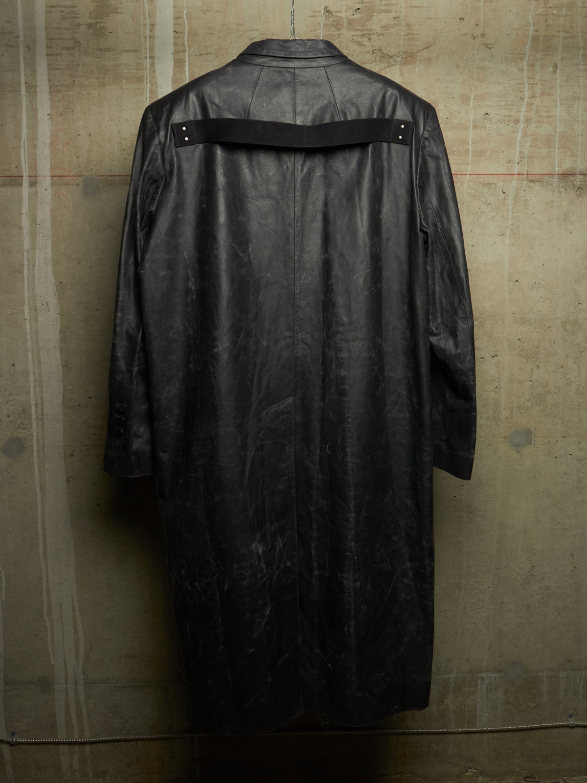 Rick Owens SS25 "HOLLYWOOD" Black Tamponato Calf Leather Lido Coat