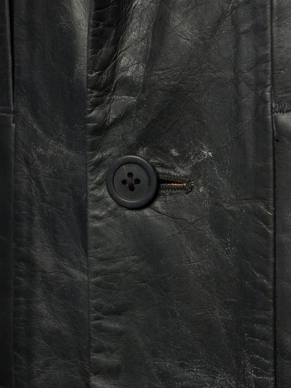 Rick Owens SS25 "HOLLYWOOD" Black Tamponato Calf Leather Lido Coat