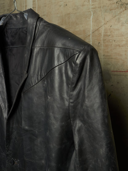 Rick Owens SS25 "HOLLYWOOD" Black Tamponato Calf Leather Lido Coat