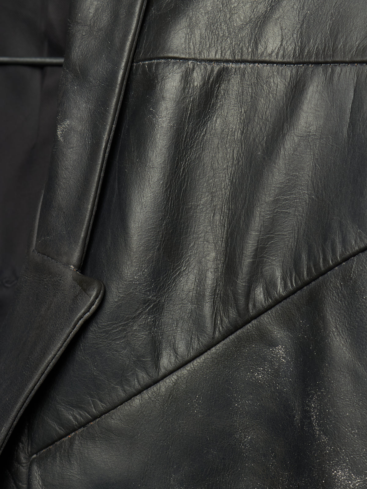 Rick Owens SS25 "HOLLYWOOD" Black Tamponato Calf Leather Lido Coat
