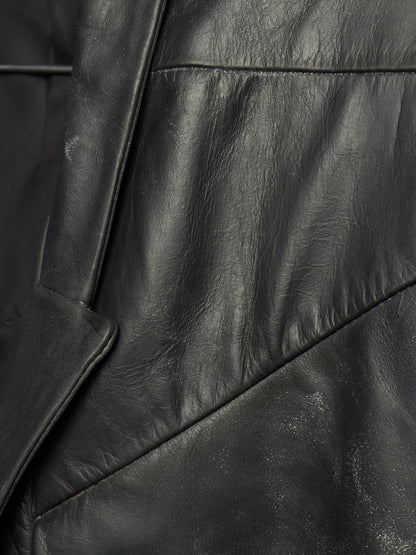 Rick Owens SS25 "HOLLYWOOD" Black Tamponato Calf Leather Lido Coat
