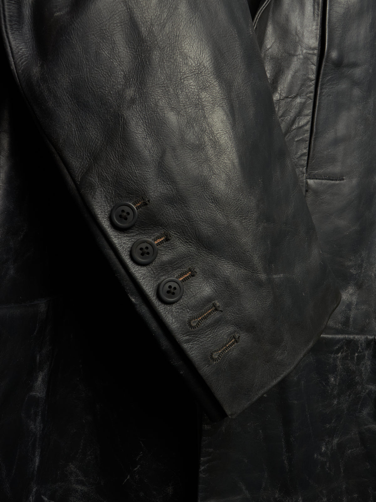 Rick Owens SS25 "HOLLYWOOD" Black Tamponato Calf Leather Lido Coat