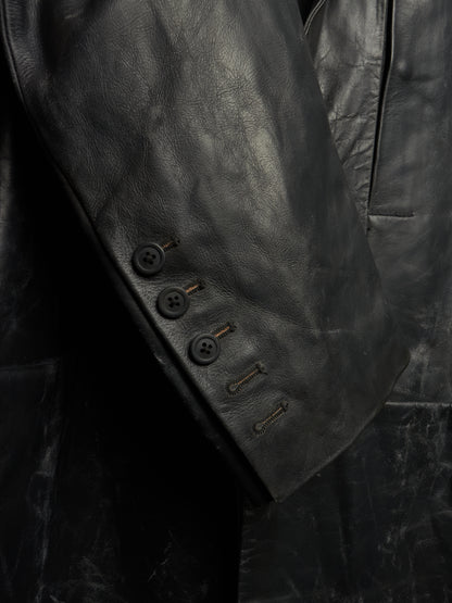 Rick Owens SS25 "HOLLYWOOD" Black Tamponato Calf Leather Lido Coat