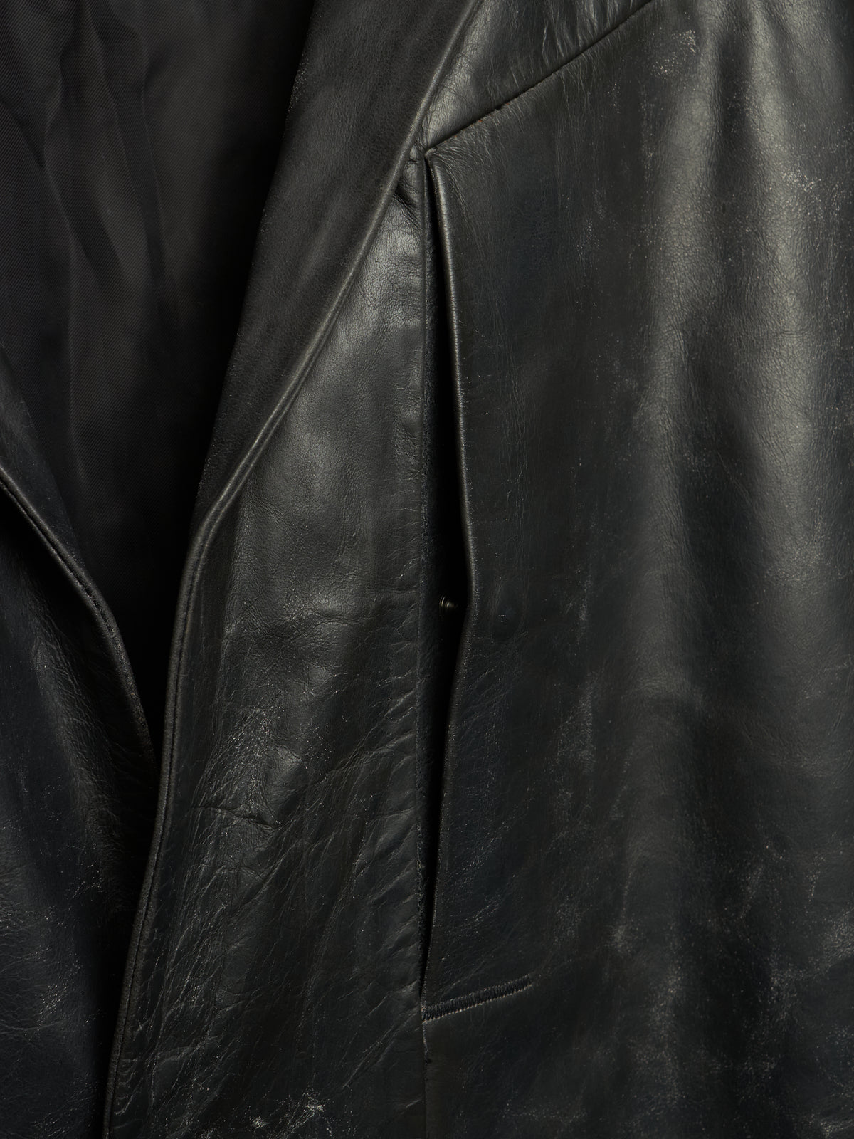 Rick Owens SS25 "HOLLYWOOD" Black Tamponato Calf Leather Lido Coat