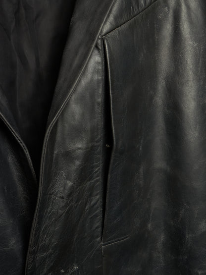 Rick Owens SS25 "HOLLYWOOD" Black Tamponato Calf Leather Lido Coat
