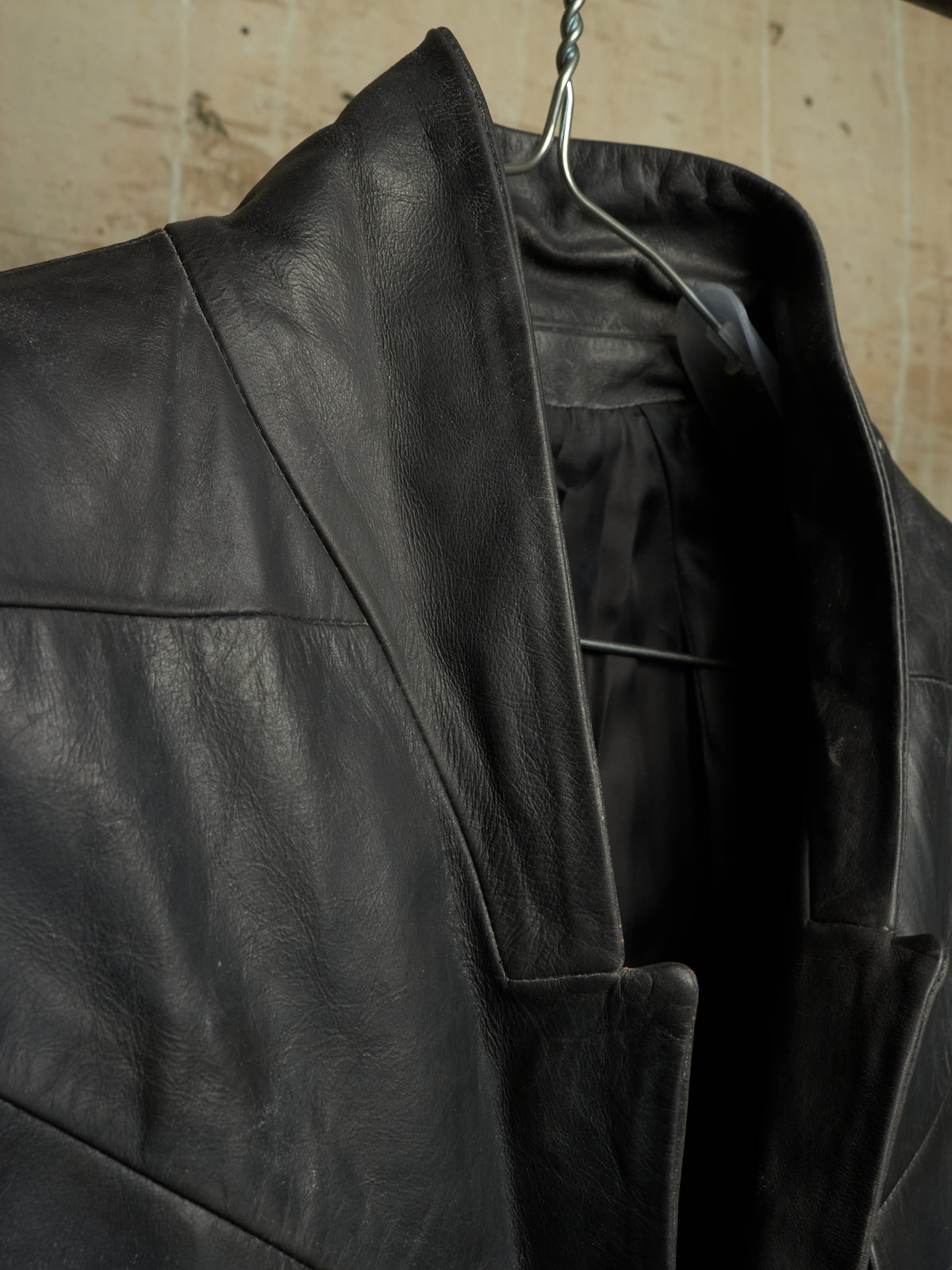 Rick Owens SS25 "HOLLYWOOD" Black Tamponato Calf Leather Lido Coat