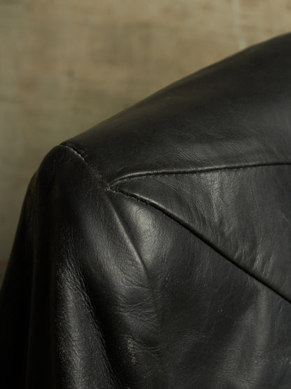 Rick Owens SS25 "HOLLYWOOD" Black Tamponato Calf Leather Lido Coat