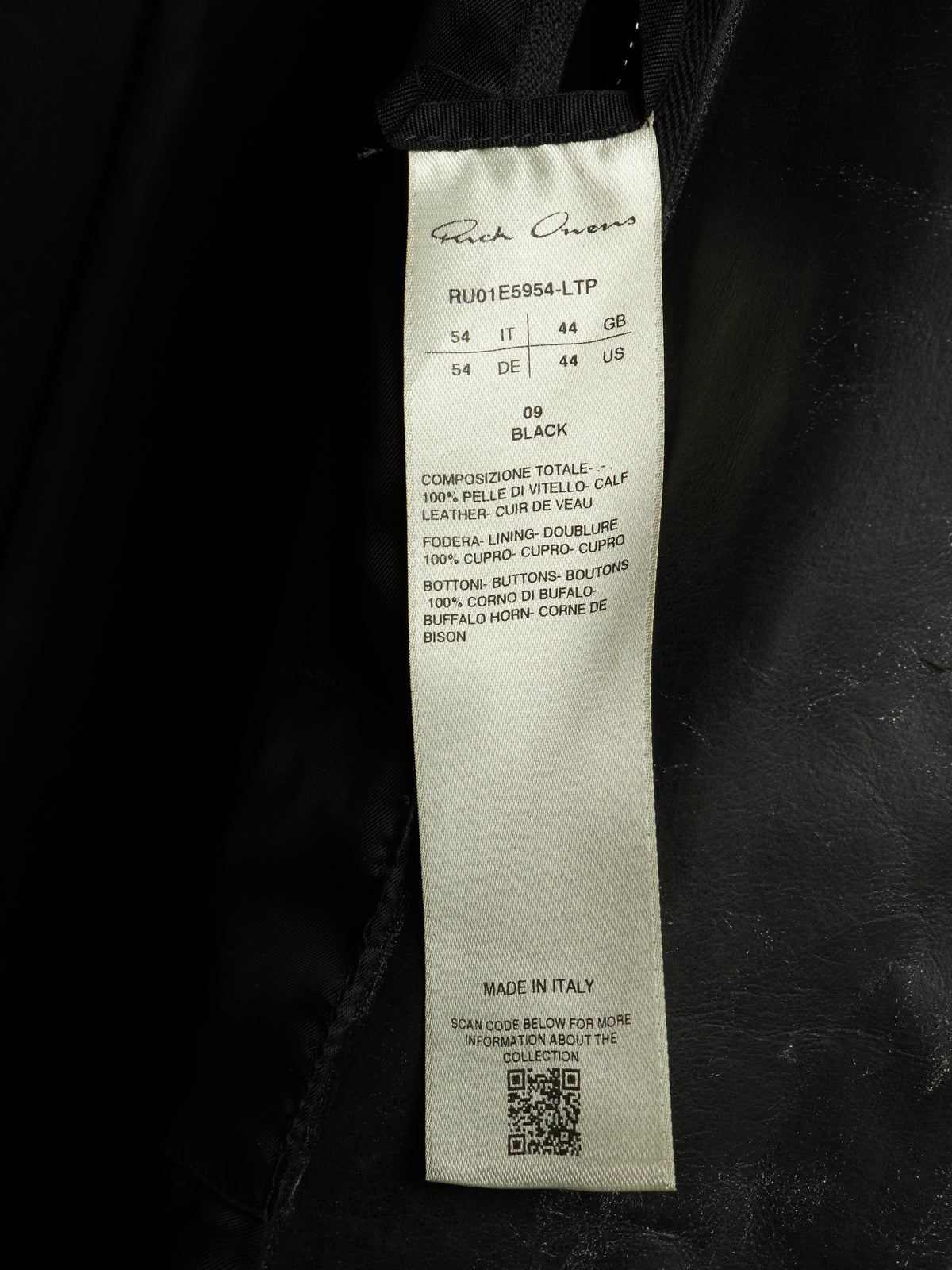 Rick Owens SS25 "HOLLYWOOD" Black Tamponato Calf Leather Lido Coat