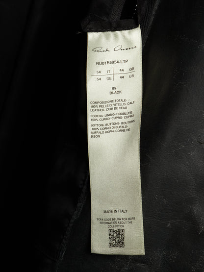 Rick Owens SS25 "HOLLYWOOD" Black Tamponato Calf Leather Lido Coat