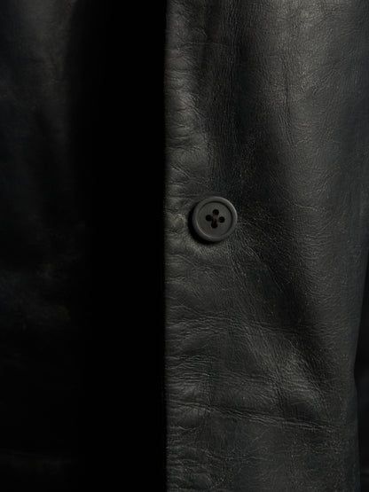 Rick Owens SS25 "HOLLYWOOD" Black Tamponato Calf Leather Lido Coat