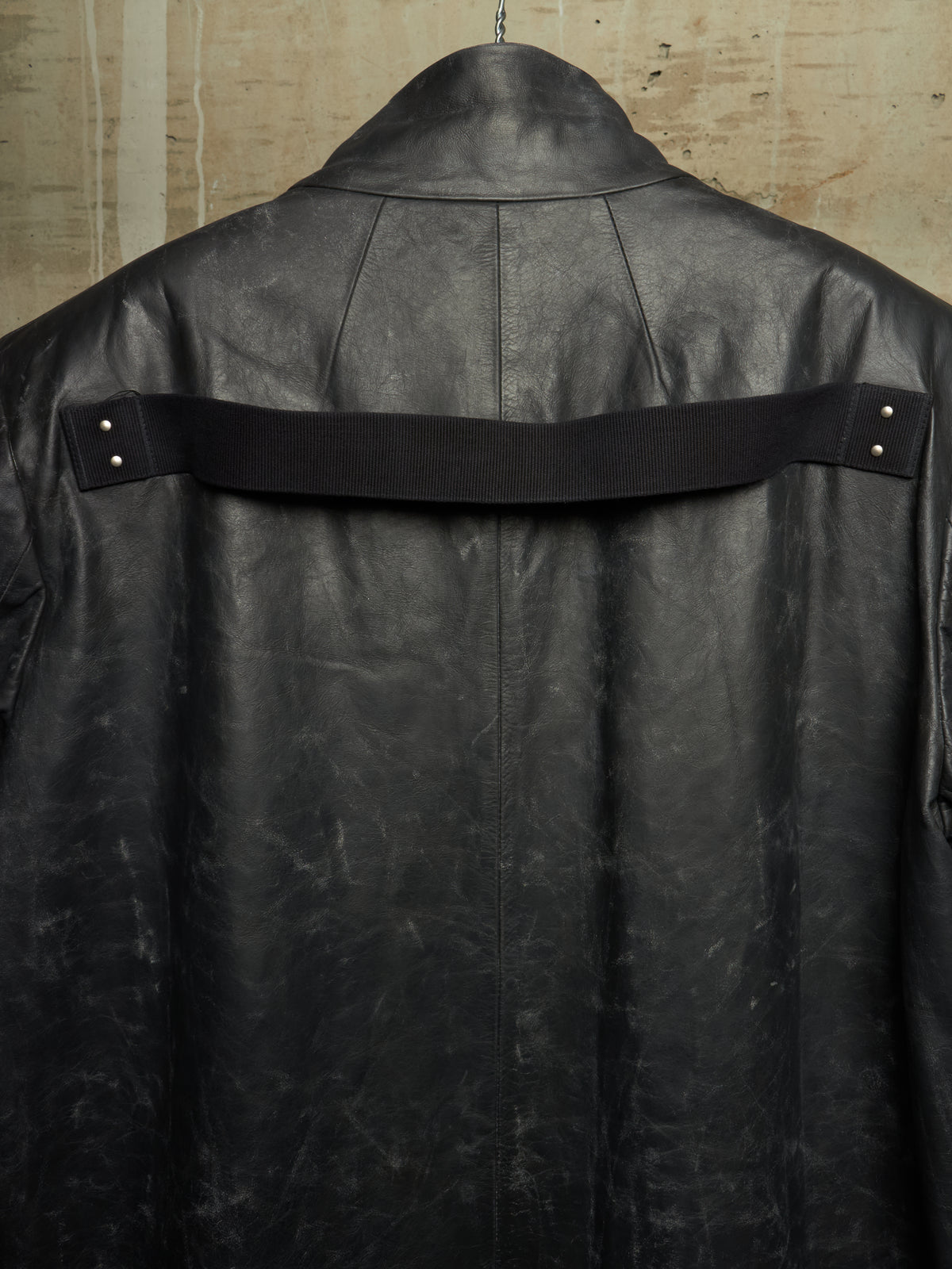 Rick Owens SS25 "HOLLYWOOD" Black Tamponato Calf Leather Lido Coat