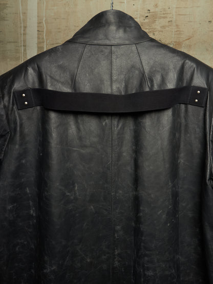 Rick Owens SS25 "HOLLYWOOD" Black Tamponato Calf Leather Lido Coat