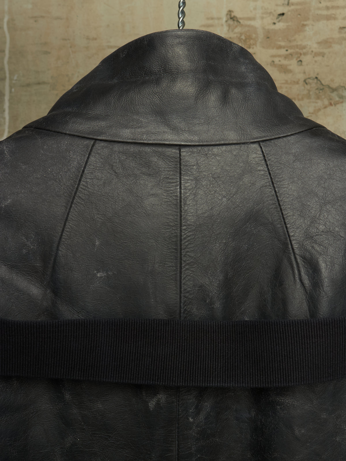 Rick Owens SS25 "HOLLYWOOD" Black Tamponato Calf Leather Lido Coat