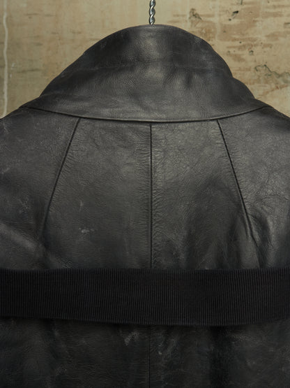 Rick Owens SS25 "HOLLYWOOD" Black Tamponato Calf Leather Lido Coat