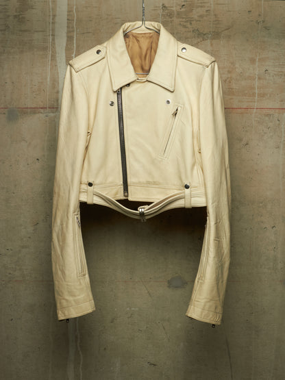 Rick Owens SS25 "HOLLYWOOD" PARCHMENT Cropped Luke Stooges Lamb Leather Jacket