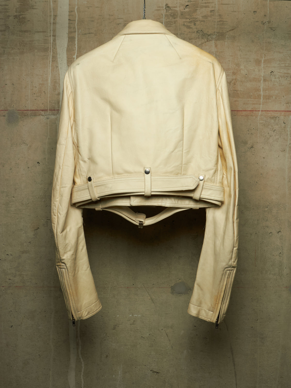 Rick Owens SS25 "HOLLYWOOD" PARCHMENT Cropped Luke Stooges Lamb Leather Jacket