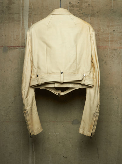Rick Owens SS25 "HOLLYWOOD" PARCHMENT Cropped Luke Stooges Lamb Leather Jacket