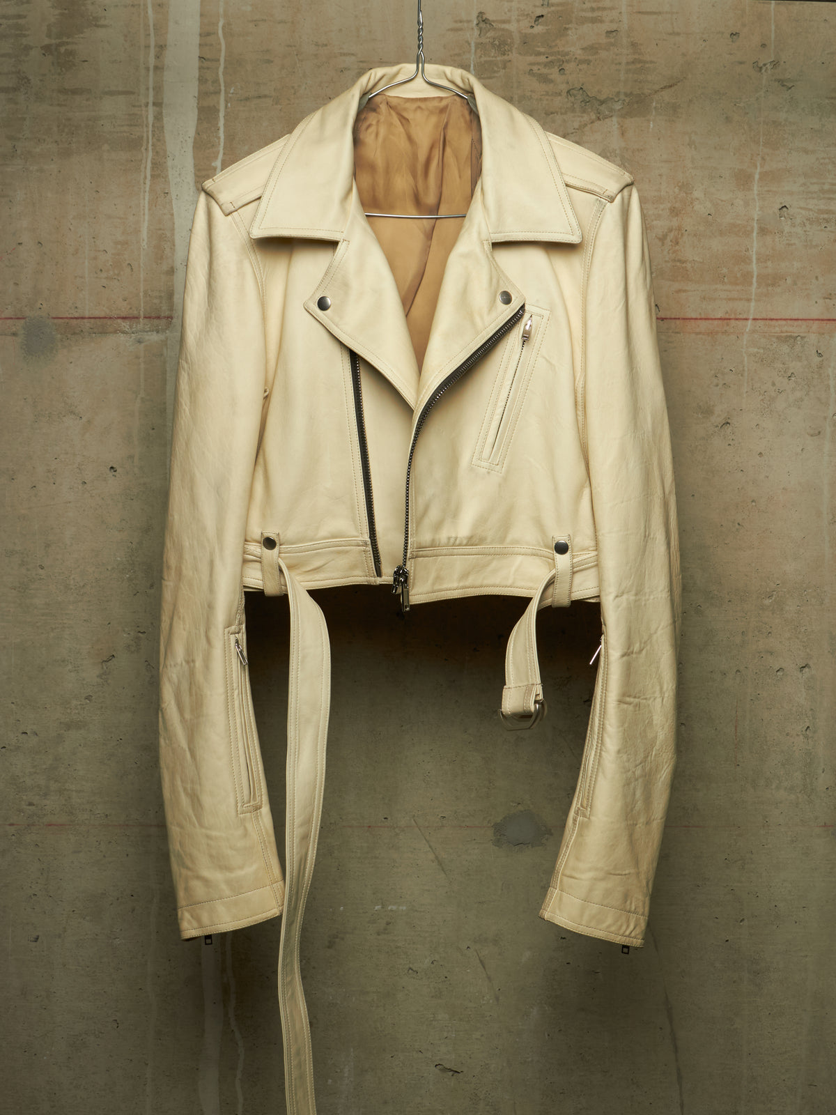 Rick Owens SS25 "HOLLYWOOD" PARCHMENT Cropped Luke Stooges Lamb Leather Jacket