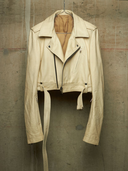 Rick Owens SS25 "HOLLYWOOD" PARCHMENT Cropped Luke Stooges Lamb Leather Jacket