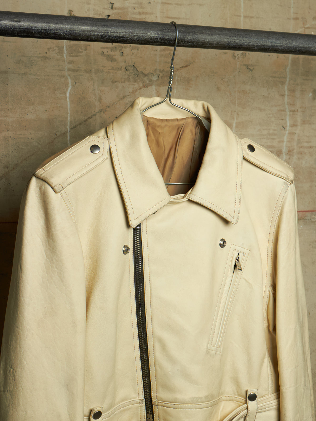 Rick Owens SS25 "HOLLYWOOD" PARCHMENT Cropped Luke Stooges Lamb Leather Jacket