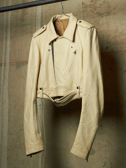Rick Owens SS25 "HOLLYWOOD" PARCHMENT Cropped Luke Stooges Lamb Leather Jacket