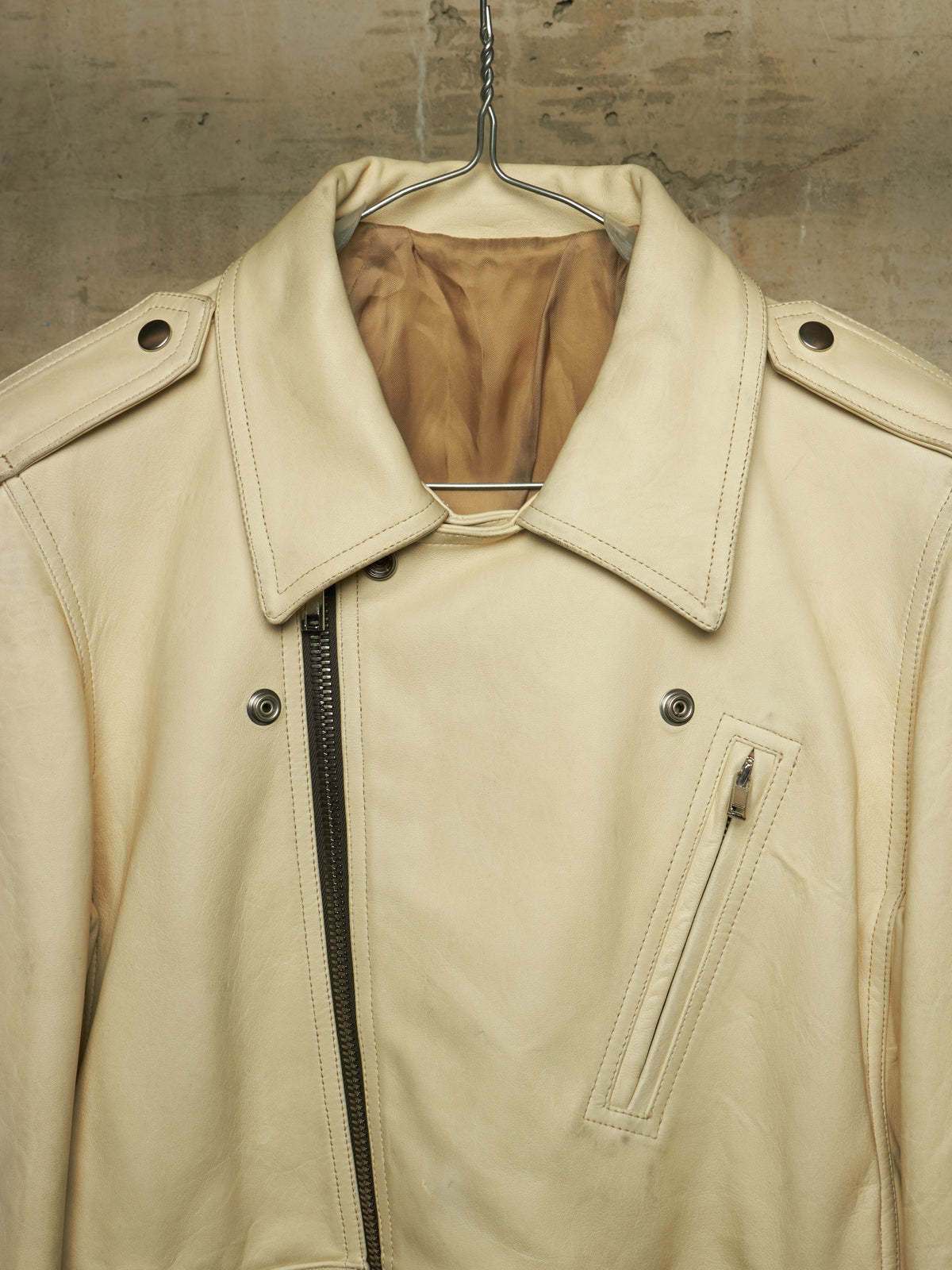 Rick Owens SS25 "HOLLYWOOD" PARCHMENT Cropped Luke Stooges Lamb Leather Jacket