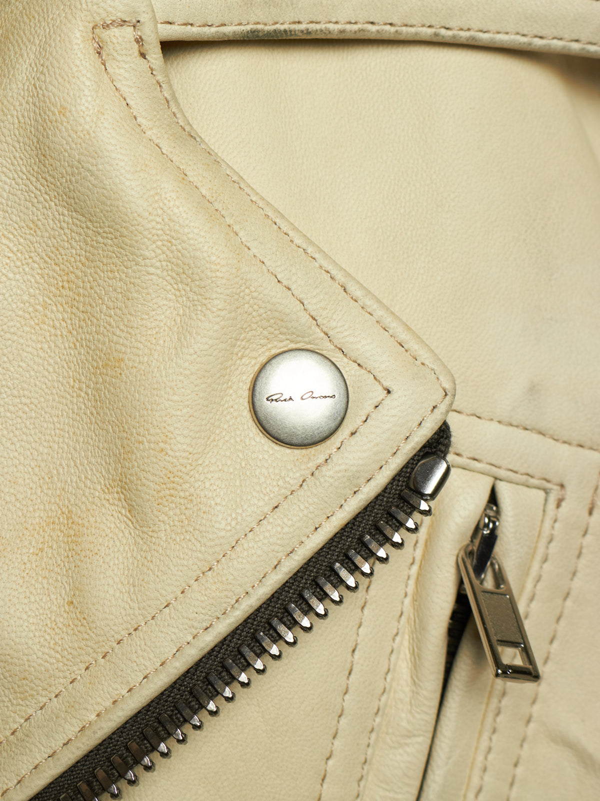 Rick Owens SS25 "HOLLYWOOD" PARCHMENT Cropped Luke Stooges Lamb Leather Jacket