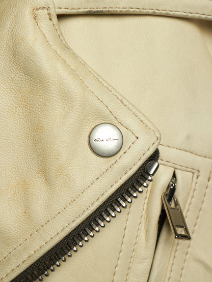 Rick Owens SS25 "HOLLYWOOD" PARCHMENT Cropped Luke Stooges Lamb Leather Jacket
