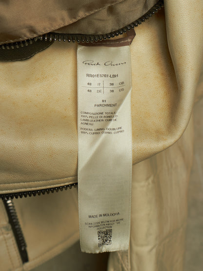 Rick Owens SS25 "HOLLYWOOD" PARCHMENT Cropped Luke Stooges Lamb Leather Jacket