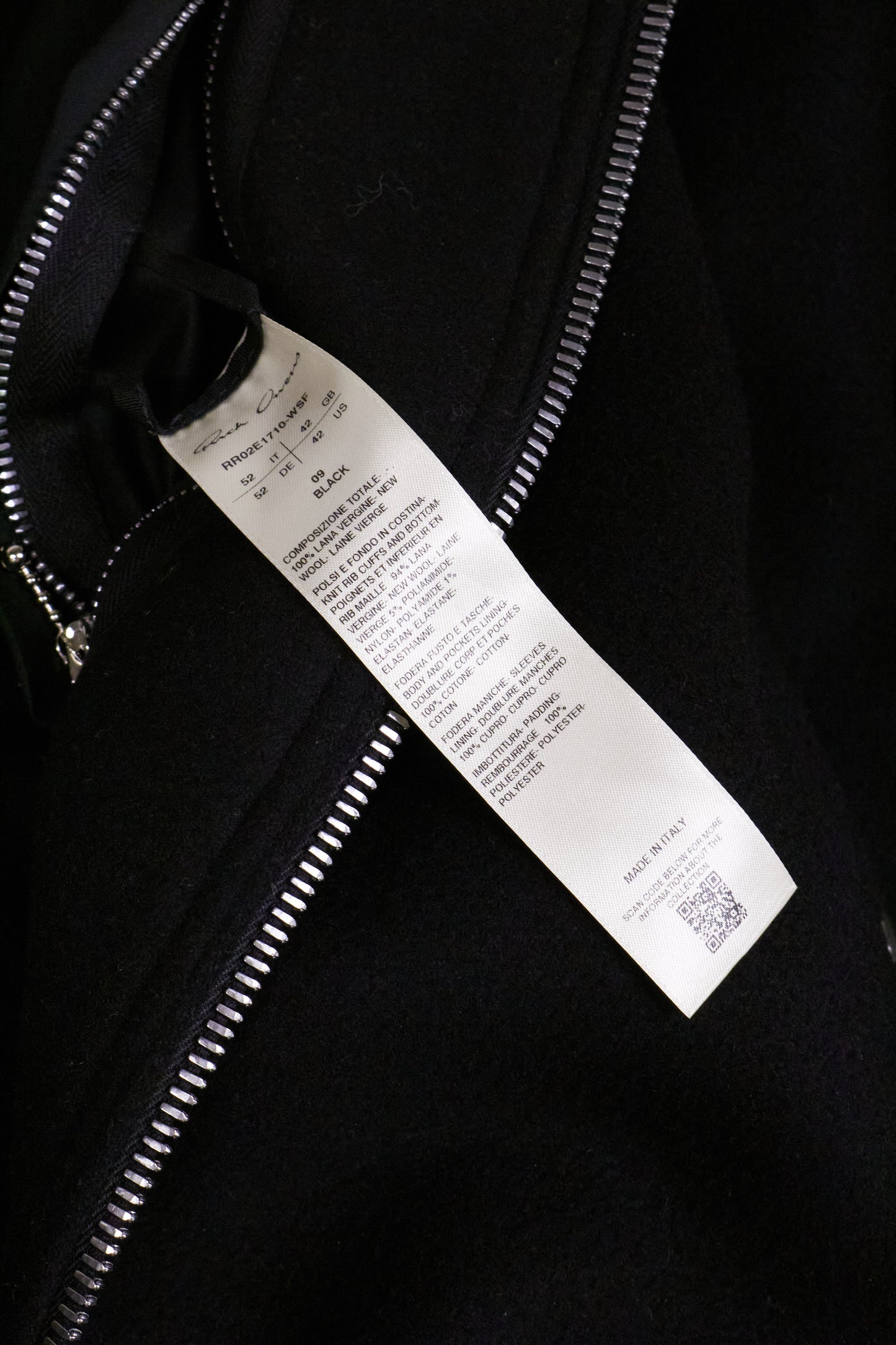 Rick Owens AW25 "CONCORDIANS" Wool Blixa Dracucollar Padded Bomber Jacket