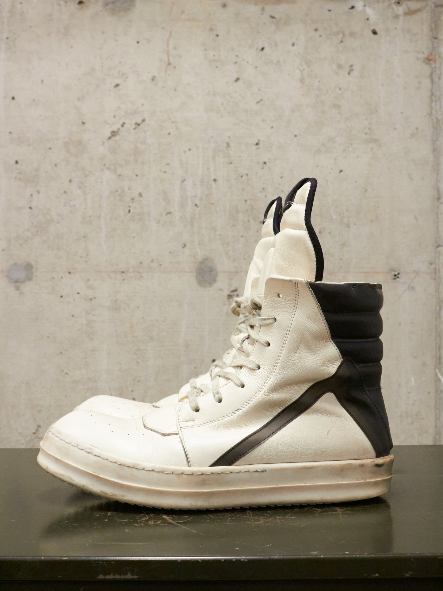 Rick Owens AW21 "GETHSEMANE" MILK BLACK Geobasket Calf Leather Sneaker