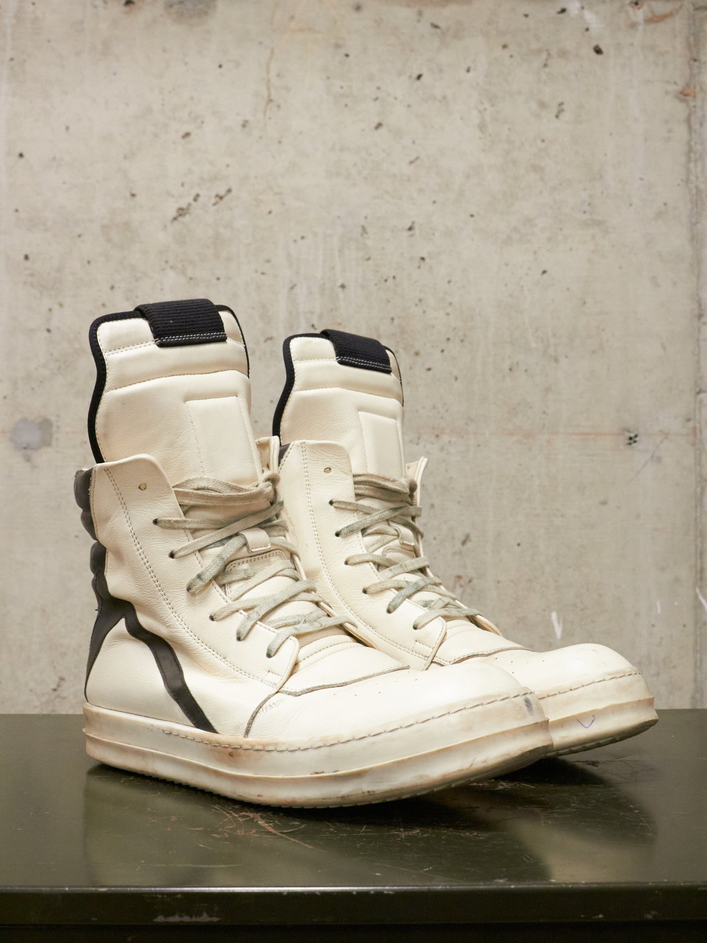 Rick Owens AW21 "GETHSEMANE" MILK BLACK Geobasket Calf Leather Sneaker