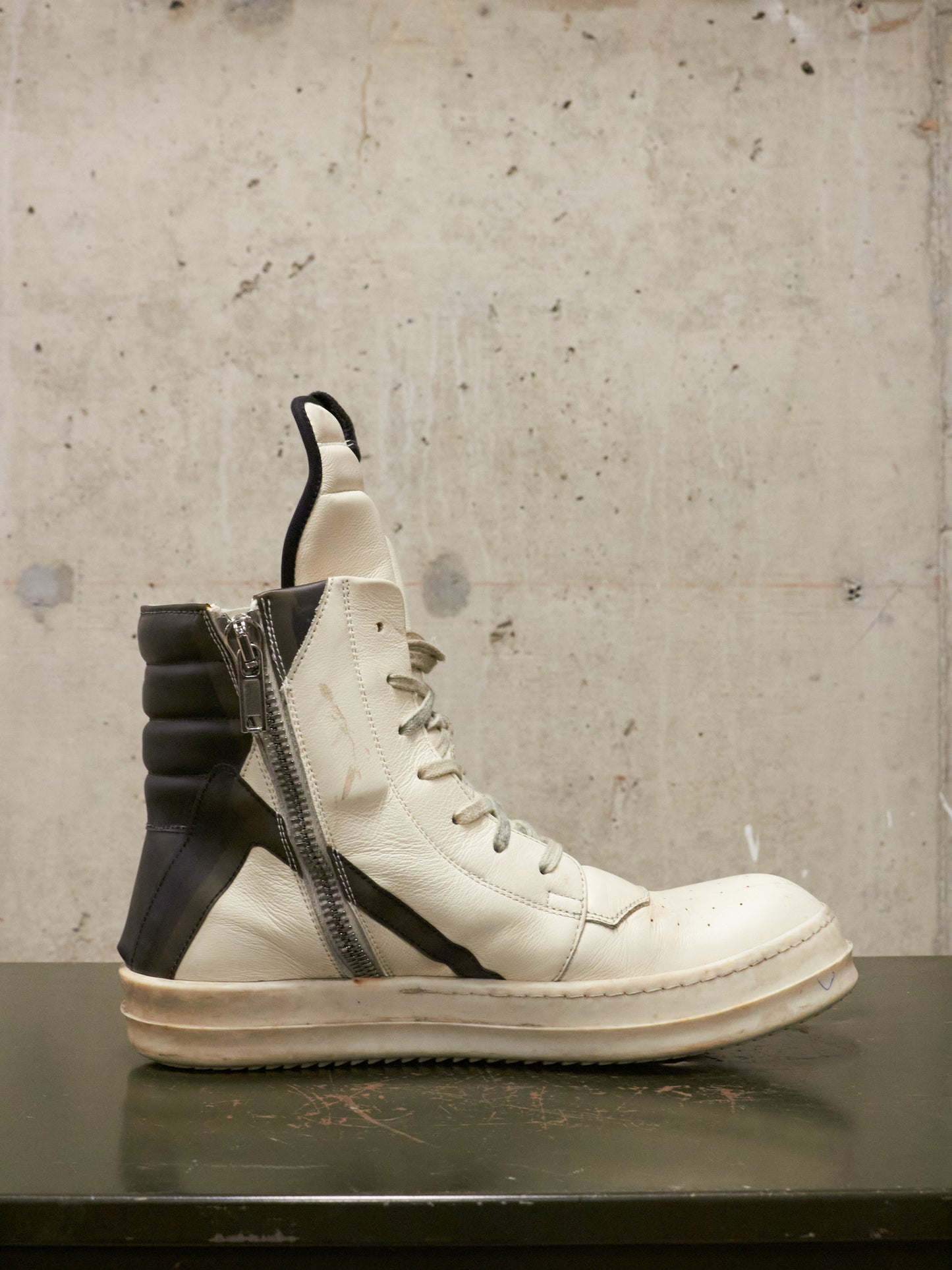Rick Owens AW21 "GETHSEMANE" MILK BLACK Geobasket Calf Leather Sneaker