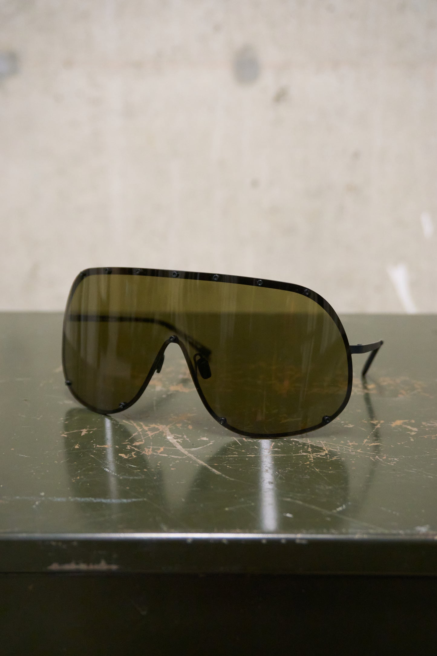 Rick Owens SS22 “FOGACHINE” Matte Black Stainless Steel Brown Tinted Mask Sunglasses Shield