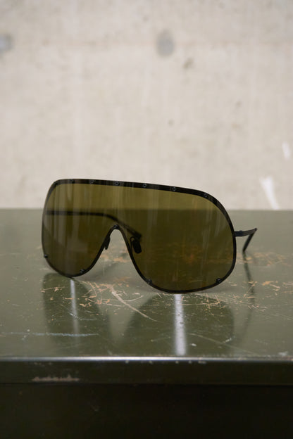 Rick Owens SS22 “FOGACHINE” Matte Black Stainless Steel Brown Tinted Mask Sunglasses Shield