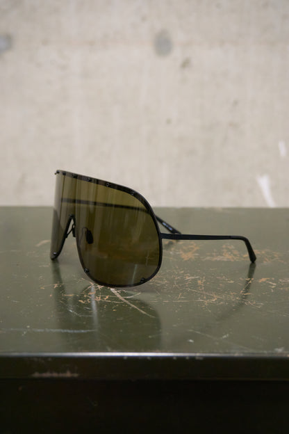 Rick Owens SS22 “FOGACHINE” Matte Black Stainless Steel Brown Tinted Mask Sunglasses Shield
