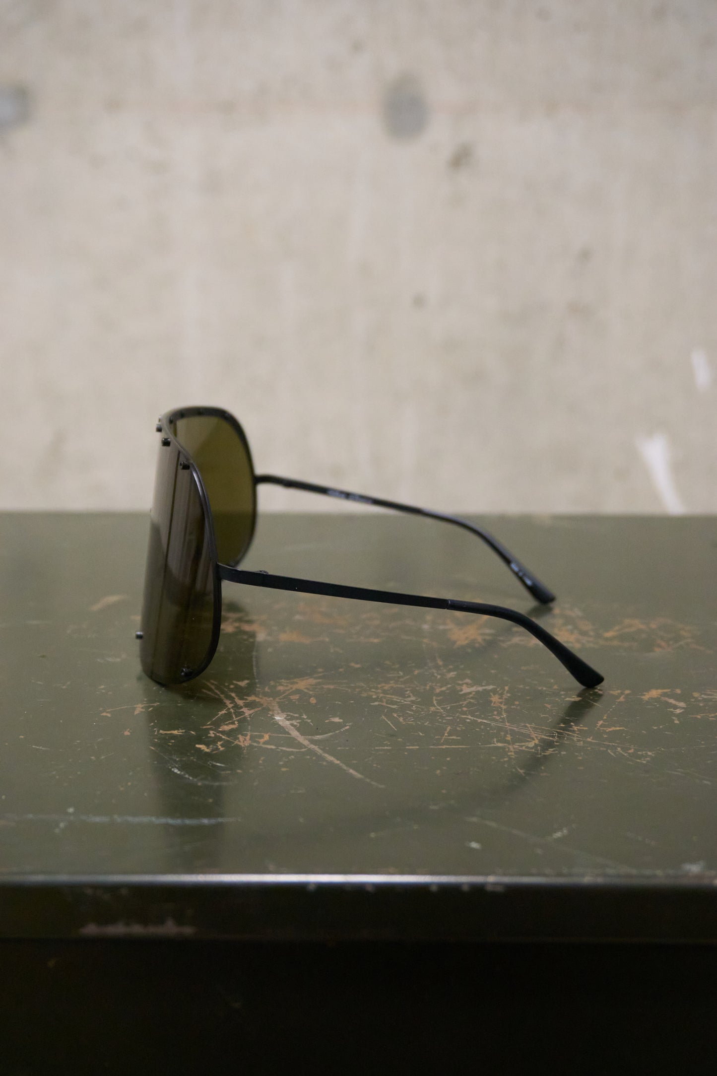 Rick Owens SS22 “FOGACHINE” Matte Black Stainless Steel Brown Tinted Mask Sunglasses Shield